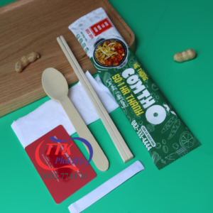 In vỏ combo muỗng đũa tăm giấy nhà hàng