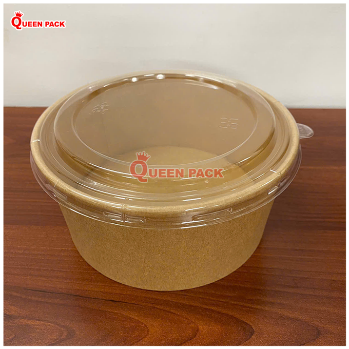 Tô/bát giấy kraft 1300ml (43Oz) nắp trong OPS - Ảnh 4