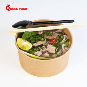 Alternative view of Tô/bát giấy kraft 1000ml (33Oz) nắp PP/PET